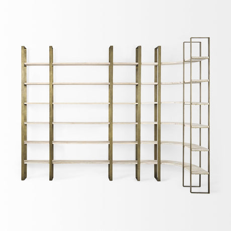 Mercana Taunton 80L x 10.5W x 90H Light Brown Wood W/ Gold Metal Frame 6 Tier Shelving Unit