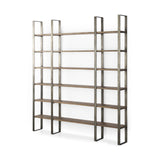 Mercana Taunton 80L x 10.5W x 90H Medium Brown Wood W/ Antique Nickel Metal Frame 6 Tier Shelving Unit