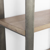 Mercana Taunton 80L x 10.5W x 90H Medium Brown Wood W/ Antique Nickel Metal Frame 6 Tier Shelving Unit