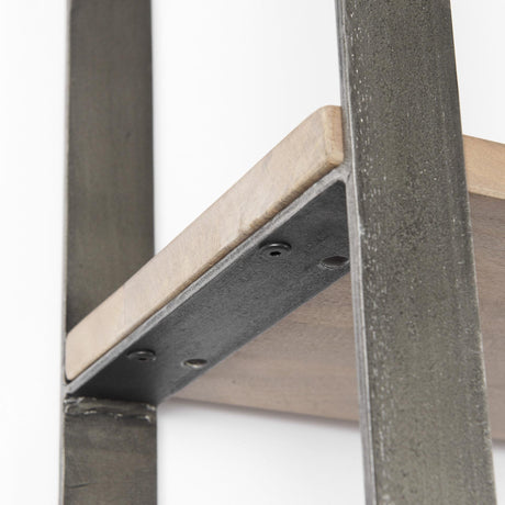 Mercana Taunton 80L x 10.5W x 90H Medium Brown Wood W/ Antique Nickel Metal Frame 6 Tier Shelving Unit