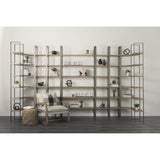 Mercana Taunton 80L x 10.5W x 90H Medium Brown Wood W/ Antique Nickel Metal Frame 6 Tier Shelving Unit