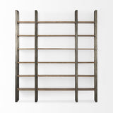 Mercana Taunton 80L x 10.5W x 90H Medium Brown Wood W/ Antique Nickel Metal Frame 6 Tier Shelving Unit