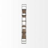 Mercana Taunton 80L x 10.5W x 90H Medium Brown Wood W/ Antique Nickel Metal Frame 6 Tier Shelving Unit
