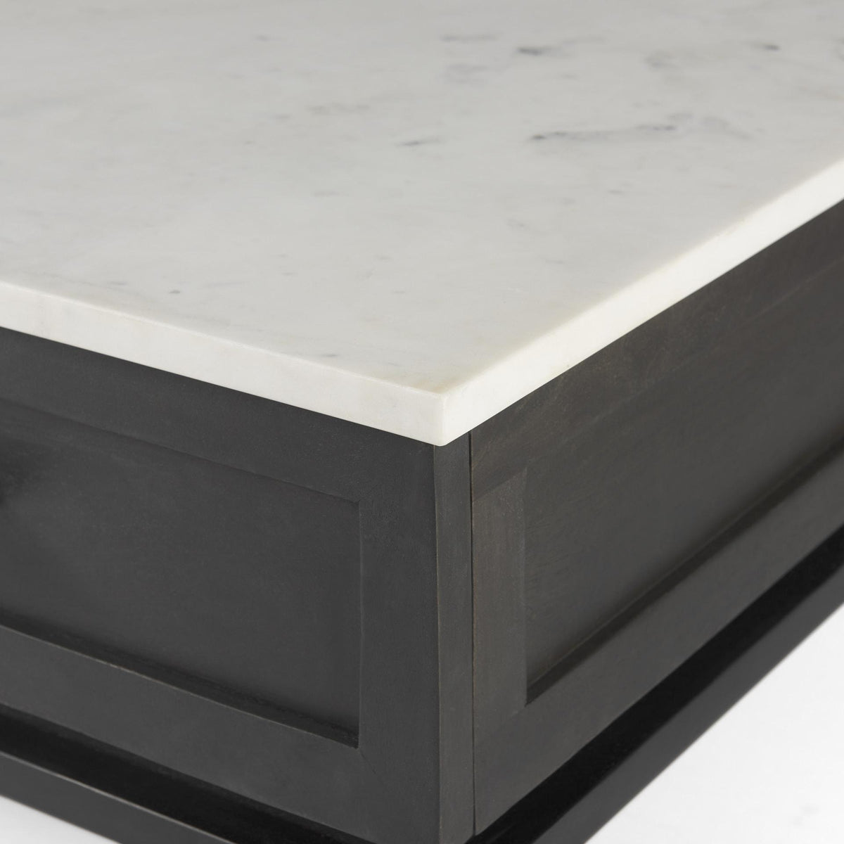 Mercana Divina Black-Brown Wood w/ White Marble Top and Black Metal Base 1 Drawer Side Table
