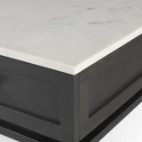 Mercana Divina Black-Brown Wood w/ White Marble Top and Black Metal Base 1 Drawer Side Table