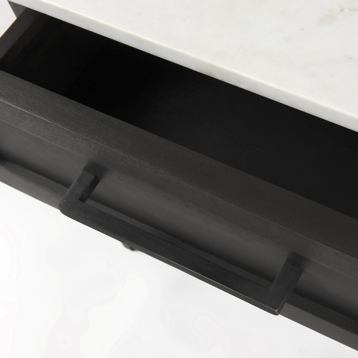 Mercana Divina Black-Brown Wood w/ White Marble Top and Black Metal Base 1 Drawer Side Table