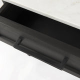 Mercana Divina Black-Brown Wood w/ White Marble Top and Black Metal Base 1 Drawer Side Table