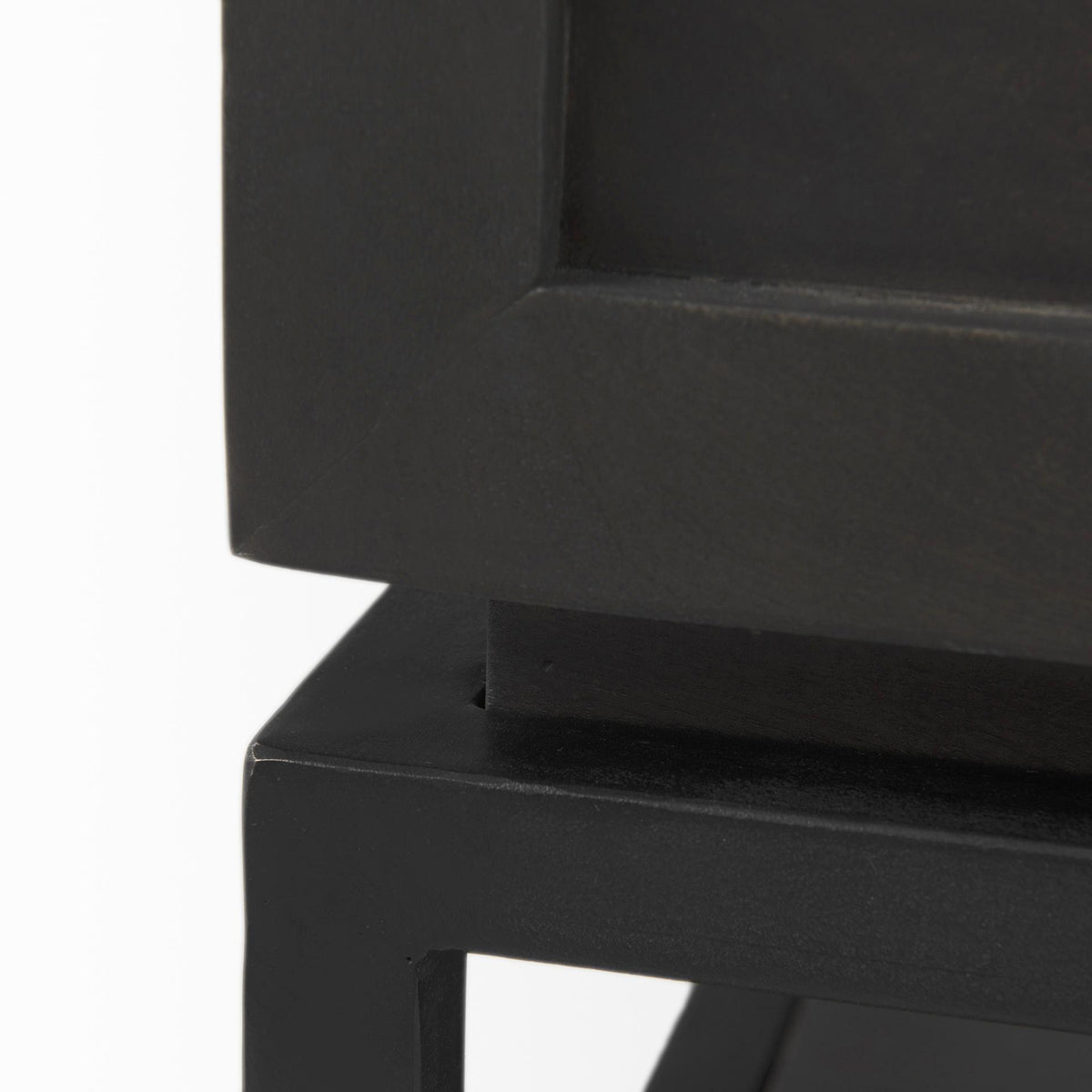 Mercana Divina Black-Brown Wood w/ White Marble Top and Black Metal Base 1 Drawer Side Table