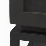 Mercana Divina Black-Brown Wood w/ White Marble Top and Black Metal Base 1 Drawer Side Table