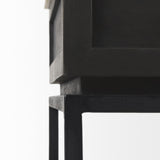 Mercana Divina Black-Brown Wood w/ White Marble Top and Black Metal Base 1 Drawer Side Table