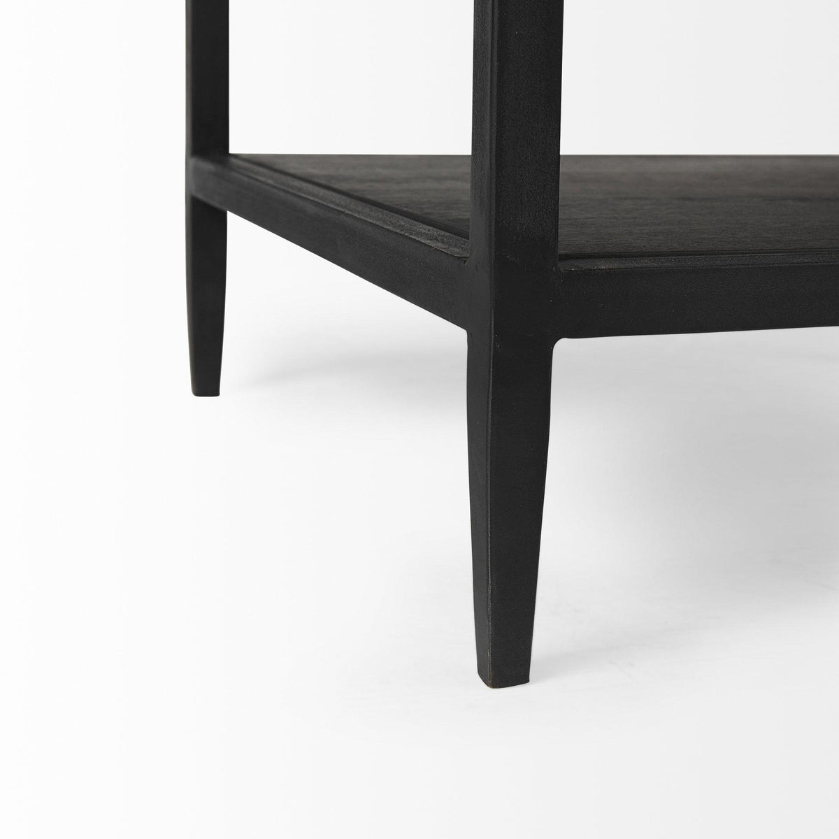 Mercana Divina Black-Brown Wood w/ White Marble Top and Black Metal Base 1 Drawer Side Table