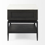 Mercana Divina Black-Brown Wood w/ White Marble Top and Black Metal Base 1 Drawer Side Table