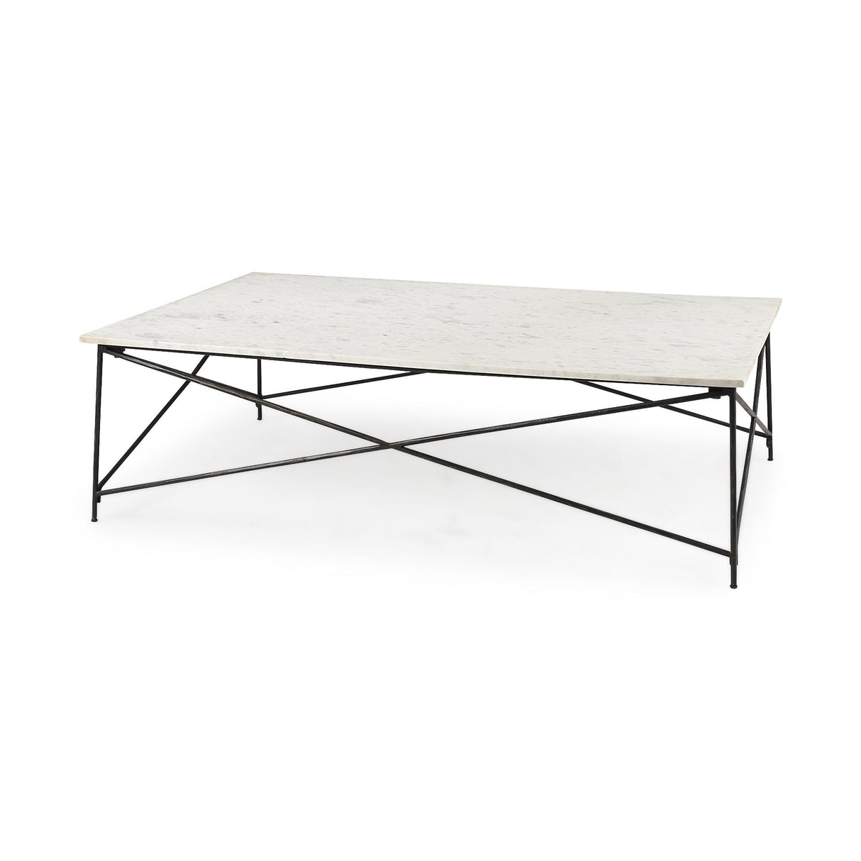 Mercana Lorlei I 53.0 X 35.0 X 15.5 White Marble Top W/ X-Shaped Gray Iron Base Coffee Table