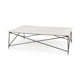 Mercana Lorlei I 53.0 X 35.0 X 15.5 White Marble Top W/ X-Shaped Gray Iron Base Coffee Table