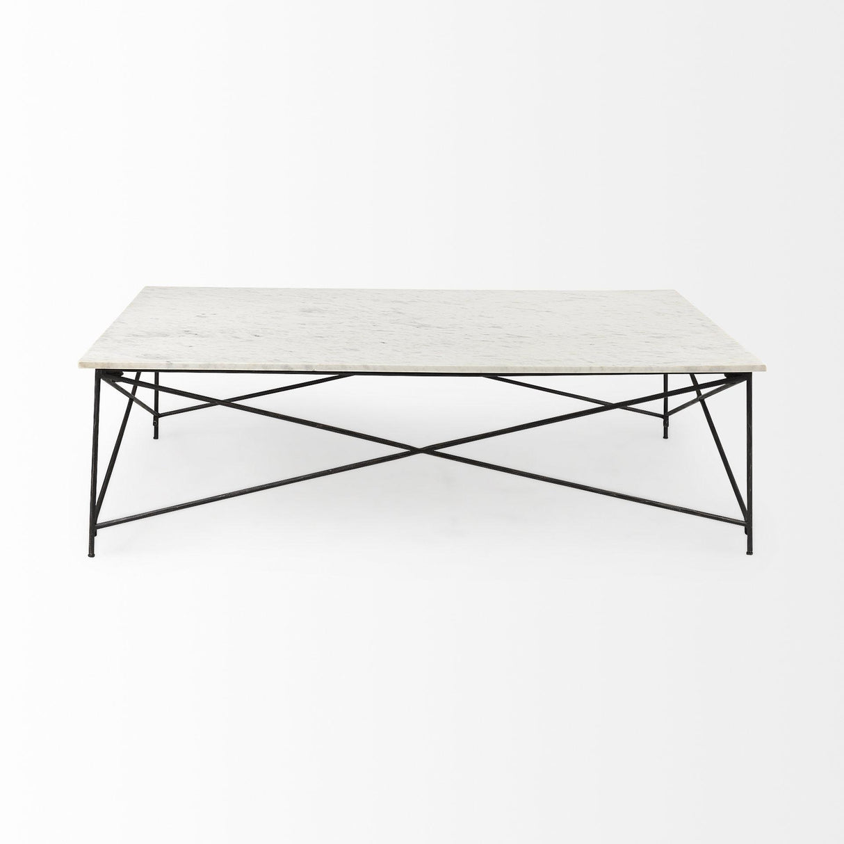 Mercana Lorlei I 53.0 X 35.0 X 15.5 White Marble Top W/ X-Shaped Gray Iron Base Coffee Table