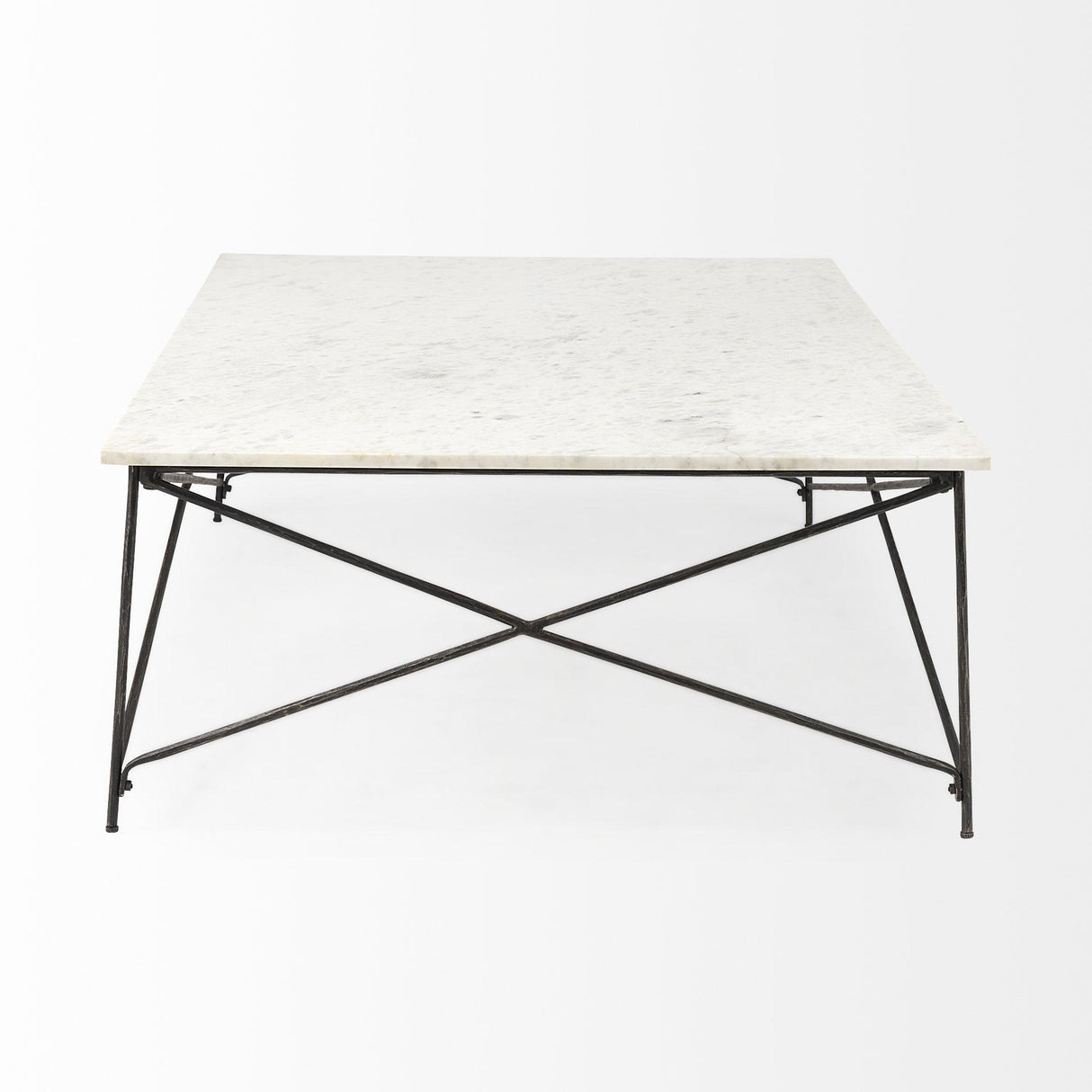 Mercana Lorlei I 53.0 X 35.0 X 15.5 White Marble Top W/ X-Shaped Gray Iron Base Coffee Table