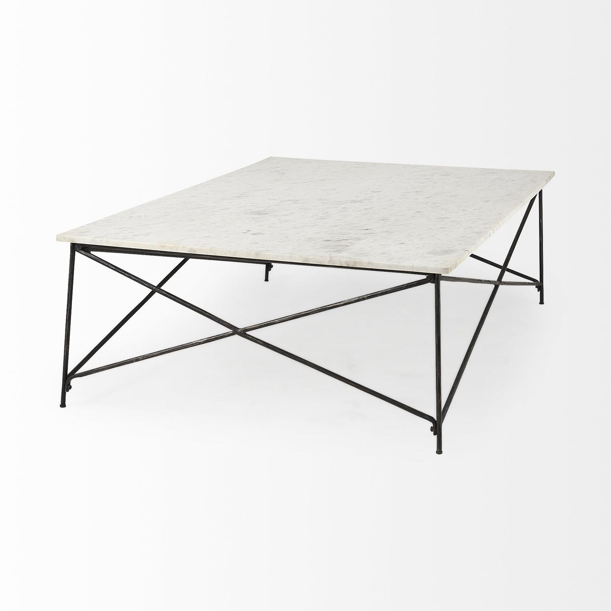 Mercana Lorlei I 53.0 X 35.0 X 15.5 White Marble Top W/ X-Shaped Gray Iron Base Coffee Table