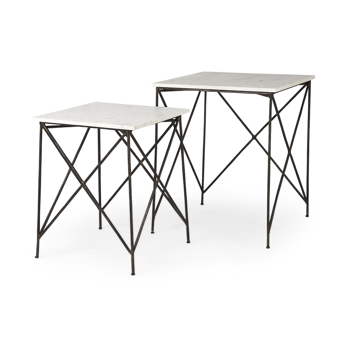 Mercana Lorlei 20.0L x 20.0W x 23.8H White Marble Top W/ Gray Iron Legs End and Side Table