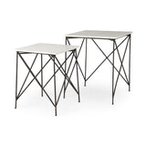 Mercana Lorlei 20.0L x 20.0W x 23.8H White Marble Top W/ Gray Iron Legs End and Side Table