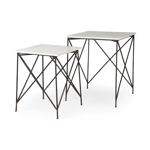 Mercana Lorlei 20.0L x 20.0W x 23.8H White Marble Top W/ Gray Iron Legs End and Side Table