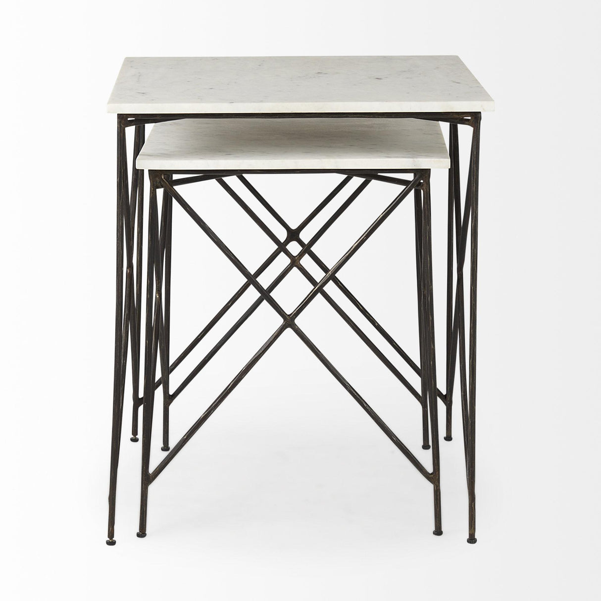 Mercana Lorlei 20.0L x 20.0W x 23.8H White Marble Top W/ Gray Iron Legs End and Side Table