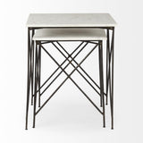 Mercana Lorlei 20.0L x 20.0W x 23.8H White Marble Top W/ Gray Iron Legs End and Side Table