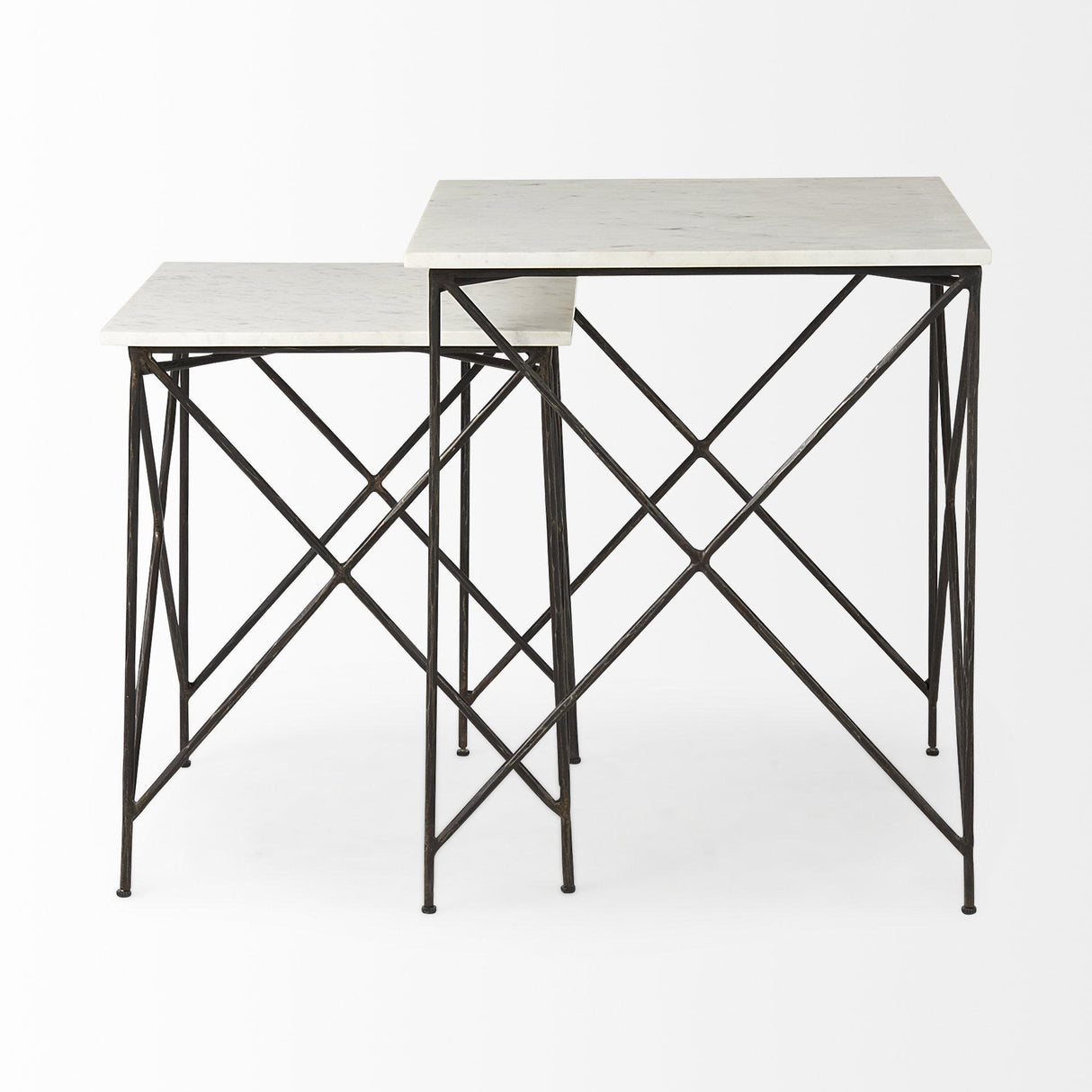 Mercana Lorlei 20.0L x 20.0W x 23.8H White Marble Top W/ Gray Iron Legs End and Side Table