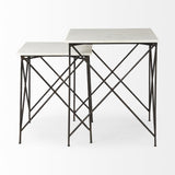 Mercana Lorlei 20.0L x 20.0W x 23.8H White Marble Top W/ Gray Iron Legs End and Side Table
