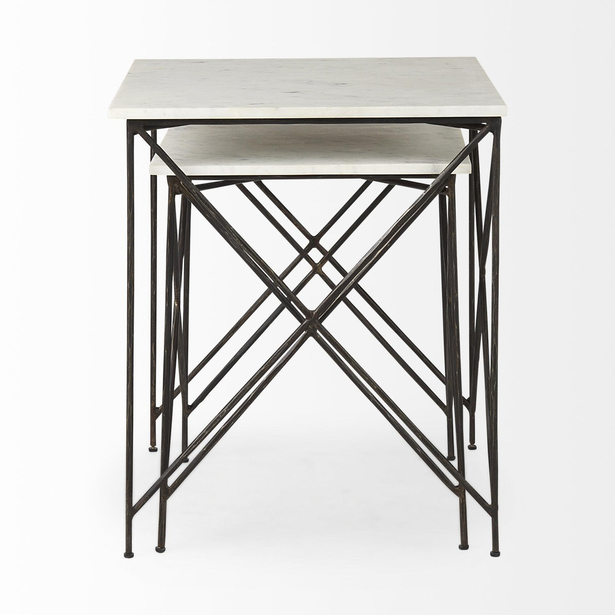 Mercana Lorlei 20.0L x 20.0W x 23.8H White Marble Top W/ Gray Iron Legs End and Side Table