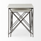 Mercana Lorlei 20.0L x 20.0W x 23.8H White Marble Top W/ Gray Iron Legs End and Side Table