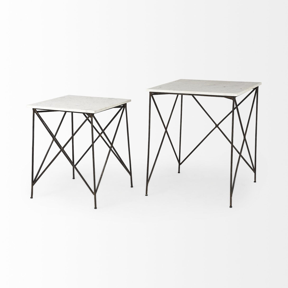 Mercana Lorlei 20.0L x 20.0W x 23.8H White Marble Top W/ Gray Iron Legs End and Side Table