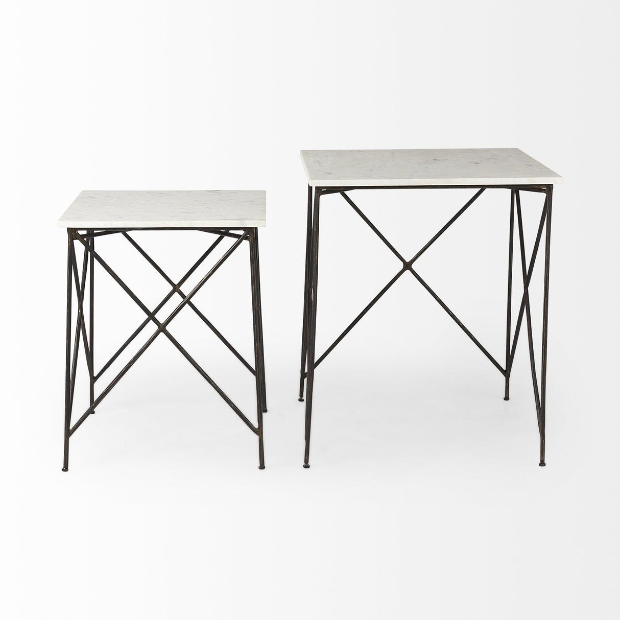 Mercana Lorlei 20.0L x 20.0W x 23.8H White Marble Top W/ Gray Iron Legs End and Side Table