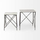 Mercana Lorlei 20.0L x 20.0W x 23.8H White Marble Top W/ Gray Iron Legs End and Side Table