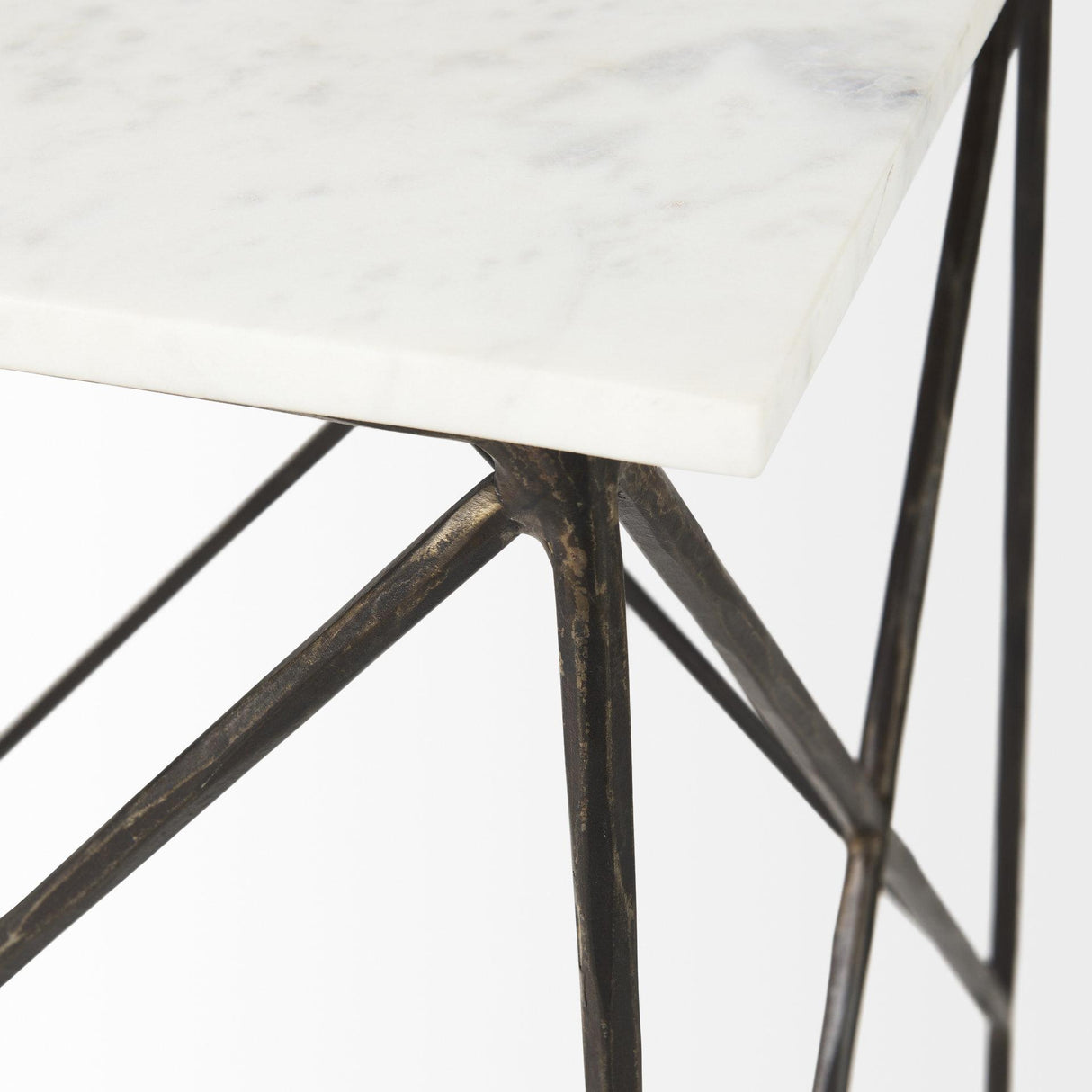 Mercana Lorlei 20.0L x 20.0W x 23.8H White Marble Top W/ Gray Iron Legs End and Side Table