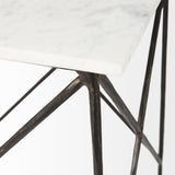 Mercana Lorlei 20.0L x 20.0W x 23.8H White Marble Top W/ Gray Iron Legs End and Side Table