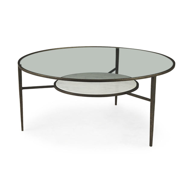 Mercana Felicity 36.0L x 36.0W x 16.0H Marble Top W/Iron Frame Coffee Table