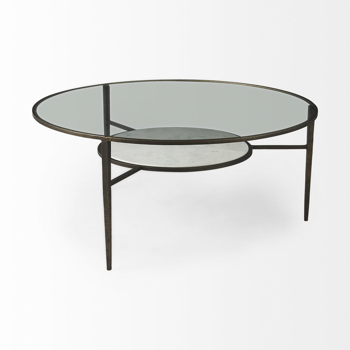Mercana Felicity 36.0L x 36.0W x 16.0H Marble Top W/Iron Frame Coffee Table