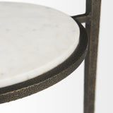 Mercana Felicity 15.8L X 15.8W X 22.5H Glass Top W/ White Marble Shelf and Antique Gold Base End/Side Table