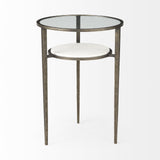 Mercana Felicity 15.8L X 15.8W X 22.5H Glass Top W/ White Marble Shelf and Antique Gold Base End/Side Table