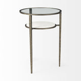 Mercana Felicity 15.8L X 15.8W X 22.5H Glass Top W/ White Marble Shelf and Antique Gold Base End/Side Table