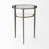 Mercana Felicity 15.8L X 15.8W X 22.5H Glass Top W/ White Marble Shelf and Antique Gold Base End/Side Table