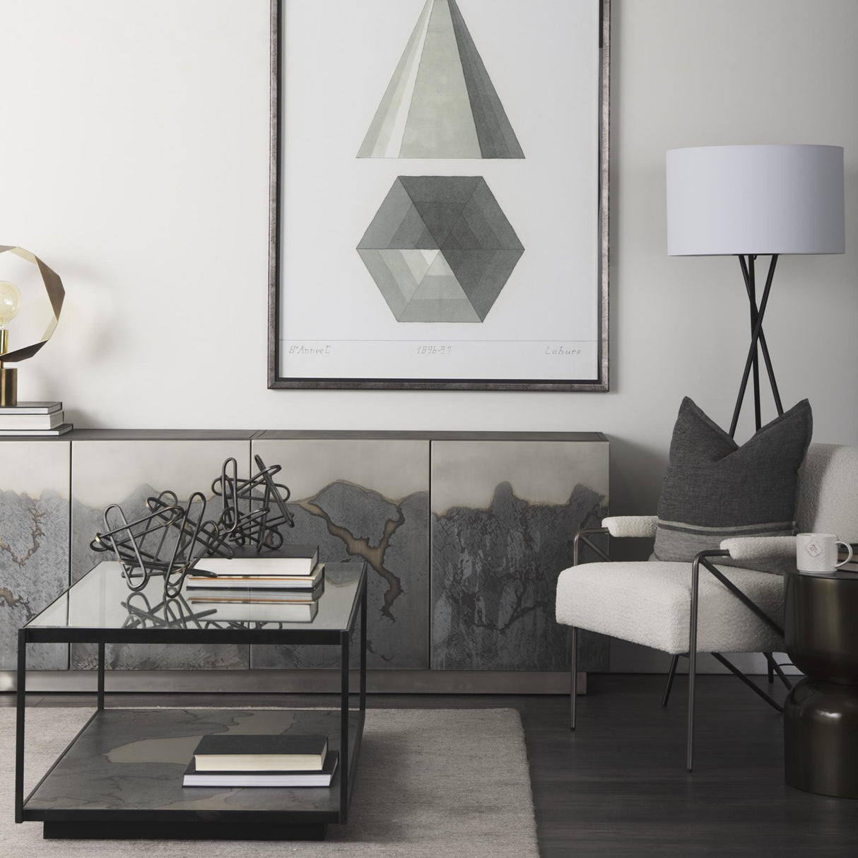 Mercana Roxdale 82.0L x 18.0W x 29.0H Acid Wash Metal Sideboard