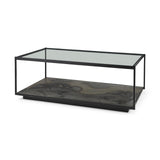Mercana Roxdale 48.25L X 27.5W X 18.0H Acid Wash Metal Coffee Table W/ Glass Top