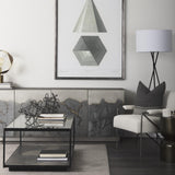 Mercana Roxdale 48.25L X 27.5W X 18.0H Acid Wash Metal Coffee Table W/ Glass Top