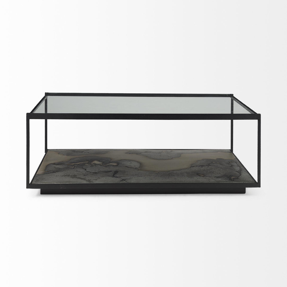 Mercana Roxdale 48.25L X 27.5W X 18.0H Acid Wash Metal Coffee Table W/ Glass Top