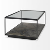 Mercana Roxdale 48.25L X 27.5W X 18.0H Acid Wash Metal Coffee Table W/ Glass Top