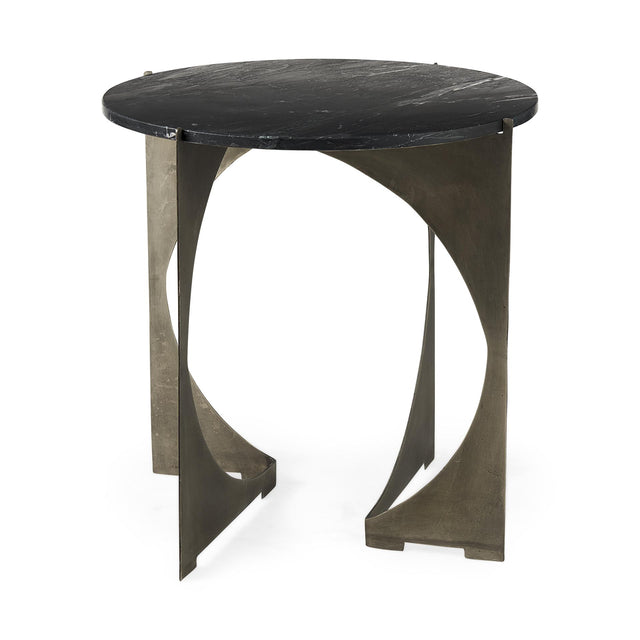 Mercana Reinhold II 21L x 21W x 21H Black Marble Top Iron Side Table