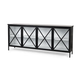 Mercana Aurelia 79.0L x 16.0W x 33.0H Black and White Metal Four Door Glass Cabinet