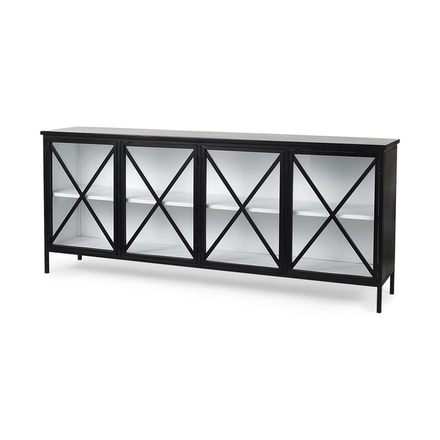Mercana Aurelia 79.0L x 16.0W x 33.0H Black and White Metal Four Door Glass Cabinet