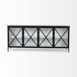 Mercana Aurelia 79.0L x 16.0W x 33.0H Black and White Metal Four Door Glass Cabinet